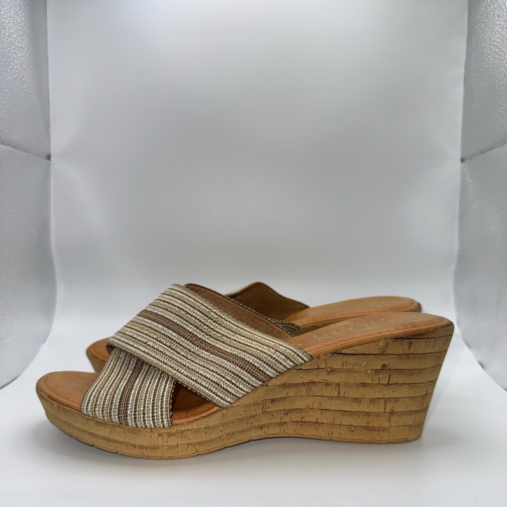 Italian Shoemakers Tan and Cream Wedge Sandals. Size 9.5. NWOT